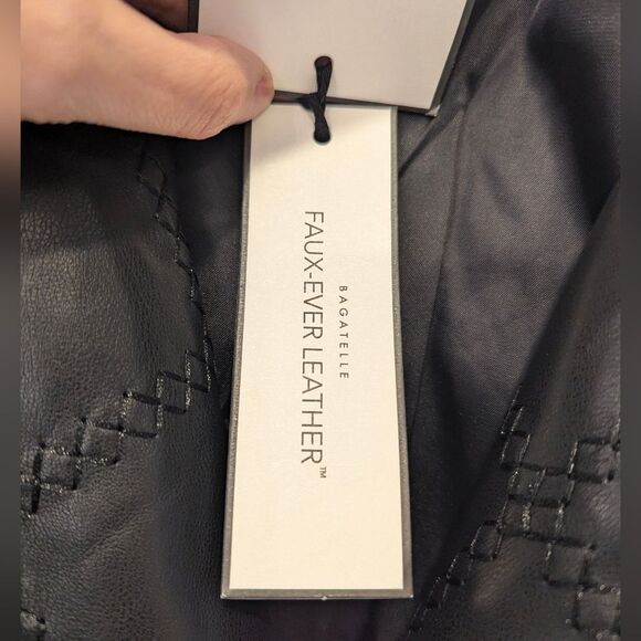 New Bagatelle Faux buttery soft patch black Leather belted Long Trench Coat Sz M - Picture 13 of 16